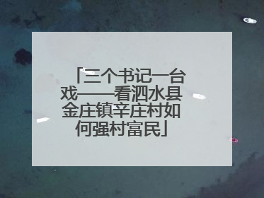 三个书记一台戏——看泗水县金庄镇辛庄村如何强村富民