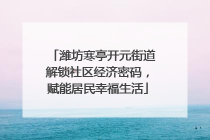 潍坊寒亭开元街道解锁社区经济密码，赋能居民幸福生活