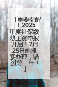 重要提醒！2025年度社保缴费工资申报开启！7月25日前抓紧办理，错过等一年！